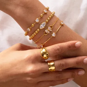 Elegantes Edelstahl Vergoldetes Armband Für Damen Mit Herz Schleife Und Marquise Strass Anhängern Zarte Zierliche Kette Schmuck Geschenk