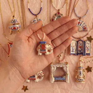 Handgefertigte Keramik-Elefantenkette mit Perlenkette im eleganten Orient-Stil