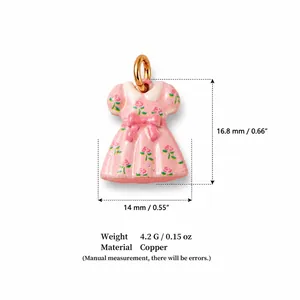 Pink enamel dress charm pendant with floral patterns and copper material for DIY jewelry