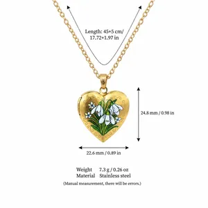 Gouden hartvormige medaillon ketting van roestvrij staal met bloemenemaille