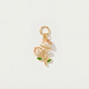 Charming cartoon mushroom pendant jewelry with pearls and green leaves for DIY