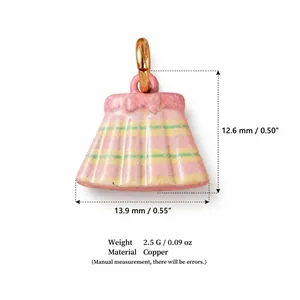 Pink striped skirt-shaped copper pendant DIY jewelry charm accessory 13.9x12.6mm