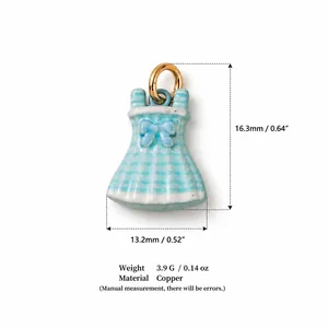 Light blue and white striped dress shaped charm made of copper for DIY jewelry making