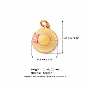 Yellow and pink enamel sun hat charm pendant made of copper for DIY jewelry crafts