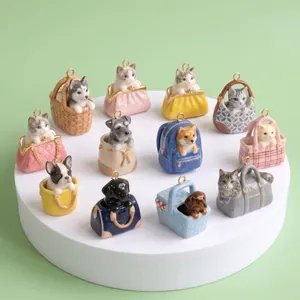 Cartoon Dier Hond Kat In Tas Hanger Halsketting Gegalvaniseerd Koper Veelkleurig Lakwerk Sieraden Voor Vrouwen Kinderen Dagelijks Cadeau