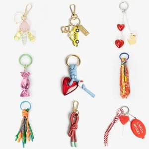 Fashion Handmade Woven Rope Keychain Cute Heart Candy NYC Taxi Bag Charm Women Girl Plastic Alloy Polyester Sweet Bag Accessories