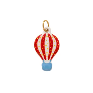 Kleurrijke emaille luchtballon hanger met rood-witte strepen en een gouden ring