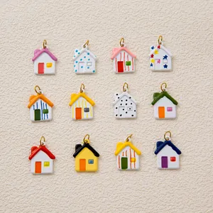 Edelstahl Buntes Haus Anhänger Halskette Minimalistische Emaille Optik Strass Stern Punkt Haus Schmuck Zubehör Für Damen
