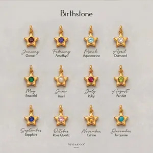 Stainless Steel Birthstone Star Pendant Necklace Rhinestone Inlaid Five-Pointed Star DIY Jewelry Accessory For Women Birthday Gift