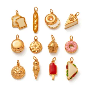 Collana con Pendente Cibo in Acciaio Inossidabile Placcato Oro 18K Smalto Forma di Pane Frutta Gioielli Fai da Te Donna Uomo