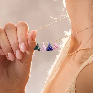 Luxury 18K gold plated stainless steel necklace with colorful triangle crystal charms