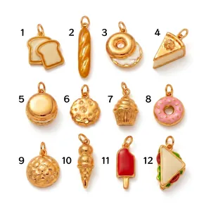 Set of 12 miniature food-themed 18K gold plated stainless steel bread charms for DIY jewelry