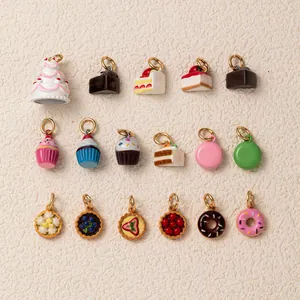 Pendentif Macaron Beignet Gâteau Dessert Dessin Animé Mode Accessoires De Bijoux Collier En Cuivre DIY Pour Femmes Filles