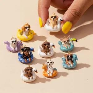 Handbeschilderd Koper Schattige Hond Hanger Ketting Zomervakantie Zonnebril Puppy Dier Float Vorm Mode Sieraden Accessoire Voor Dames Heren