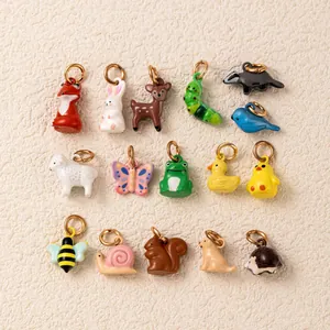 18K Vergoldetes Kupfer Tierreich Anhänger Hase Hirsch Eichhörnchen Ente Kleine DIY Charms Für Schmuckherstellung Halsketten Armbänder Niedliche Cartoon Tiere Anhänger Damen Mädchen Schmuck
