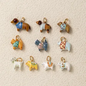 Pendentif Animal Dessin Animé Mignon Cuivre Plaqué Or 18K DIY Collier Chaîne Pour Femmes Filles Ours Chat Chien Bijoux Cadeau