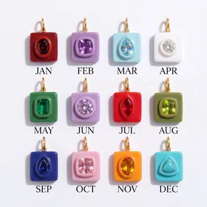 Stainless steel 18K gold plated birthstone charms for 12 months DIY jewelry