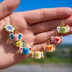 Edelstahl Becher Anhänger Halskette Handbemalt Flügel Böser Blick Herz Schleife DIY Schmuck Geschenk Für Damen