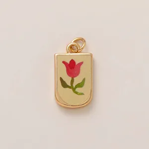 18K gold plated copper rectangular tulip flower pendant charm for DIY jewelry design
