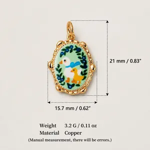 Detailed macro view showing dimensions and weight of the gold-plated copper duck pendant
