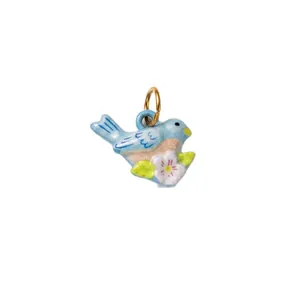 Exquisite hand-painted light blue ceramic bird pendant with flower design for DIY jewelry making