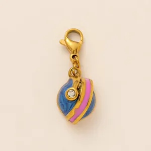 Ciondolo a sfera in acciaio inossidabile placcato oro 18K con smalto blu e rosa charm