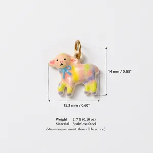 Detailed view of colorful stainless steel sheep charm with size and weight specs