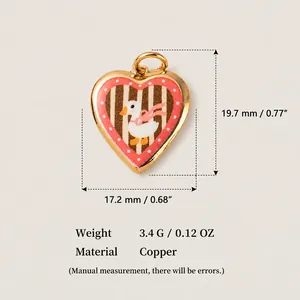 Detail view of heart shaped duck pendant showing dimensions and material specifications.
