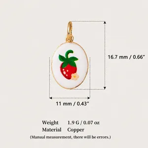 Detailed view of oval strawberry pendant showing 16.7mm height and copper material info