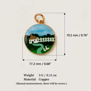 Detailed view of rural style enamel duck pendant with dimensions and weight labels