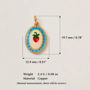 Detailed dimensions and weight specifications for enamel strawberry copper pendant