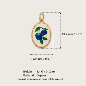 Detailed macro view of pastoral blueberry pendant with size measurements and weight info