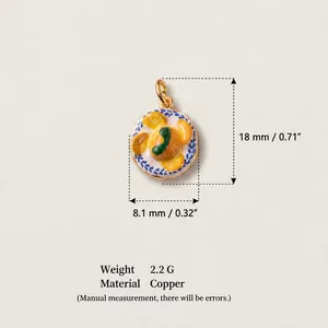 Enamel sun pattern pendant charm in copper with 18mm height dimension spec detail