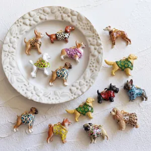Collection of hand-painted colorful dog pendants with stylish leopard patterns for DIY jewelry.