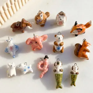 Collier Pendentif en Acier Inoxydable Agate Animal Glaçage Peint a la Main Elephant Renard Chien Bijoux pour Femme