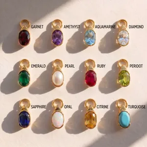 Collier Pendentif Pierre de Naissance 12 Mois en Acier Inoxydable Goutte d'Eau Agate Zirconia Perle Artificielle Plaquée Or Bijoux pour Femmes Cadeau d'Anniversaire