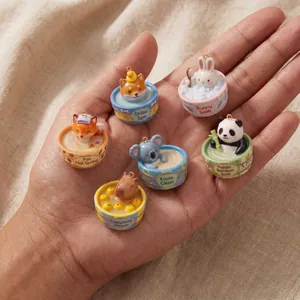 Handmade kawaii animal figurines in bathtubs copper charms for DIY jewelry making