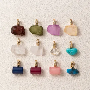 Pendentif en Pierre de Résine Géométrique Irrégulier en Cuivre Plaqué Or DIY Charmes de Bijoux Avec Strass pour Colliers de Femmes