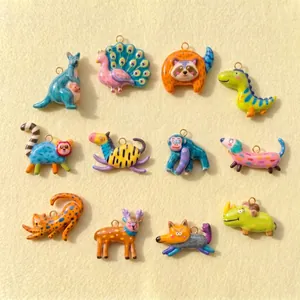 Stainless Steel Hand Painted Animal Pendant Dopamine Style Colorful Kangaroo Peacock DIY Jewelry Charm Necklace Accessory
