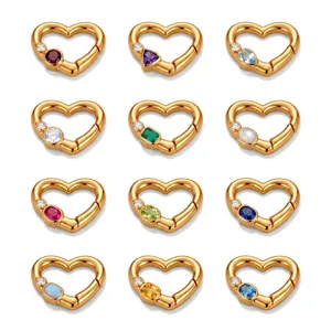 Collana con Ciondolo a Cuore in Acciaio Inossidabile con Pietra Portafortuna da Donna Placcata in Oro con Chiusura a Moschettone Gioielli a Cuore con Strass