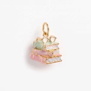Colorful enamel book stack charm with round glasses for creative DIY jewelry making