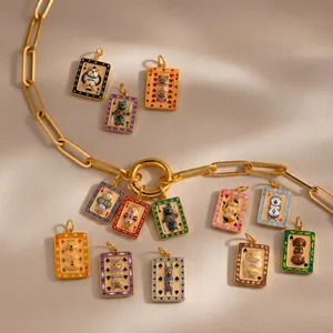 Collana con Ciondolo Animale da Poker in Cartone Animato di Nicchia Ciondoli per Gatti e Cani in Smalto in Acciaio Inossidabile Accessori per Gioielli Fai-da-te Oro Argento per Donna