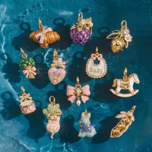Luxury Copper Enamel Rhinestone Fruit Bowknot Trojan Horse Pendant For DIY Bracelet Necklace 14K Gold Plated Jewelry For Women