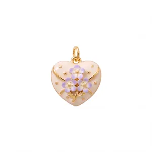 Close-up detail of an elegant heart-shaped pendant with purple flowers and stars decoration
