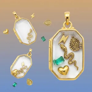 Luxury Gold Plated Copper Locket Pendant Heart Flower Butterfly Charms For Women Ins Style DIY Jewelry Accessories