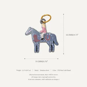 Detailed size specifications for blue horse pendant in PVD real gold plated stainless steel