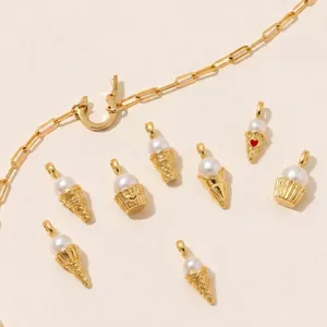 Luxury 316 Stainless Steel Ice Cream Artificial Pearl Pendant Sweet Cupcake Charm DIY Jewelry Accessory For Women Gold Silver Electroplated Necklace