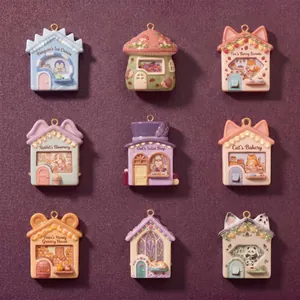 Cute Fairy Tale House Animal Pendant Copper Jewelry Charm Penguin Cat Fox Rabbit Bear Panda DIY Necklace Accessory For Women Kids