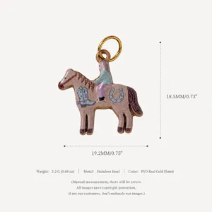 Size and weight details of the stainless steel horse charm with enamel rider detail