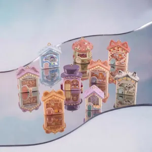 Detail of fairy tale house charms with cute animals for DIY jewelry and crafts